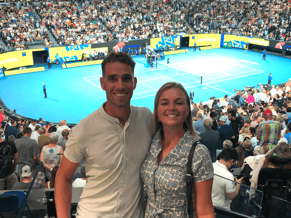 australian open wedstrijd jokovic tegen rublev in rod laver stadion in melbourne zuidkust australie